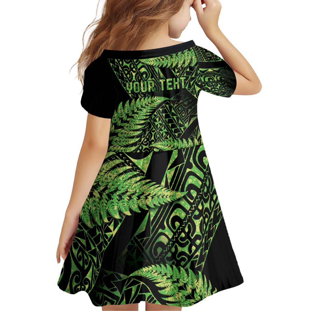 New Zealand Rugby Pacific Personalised Family Matching Off Shoulder Short Dress and Hawaiian Shirt All Lime Maori Pasifika Fern Pattern