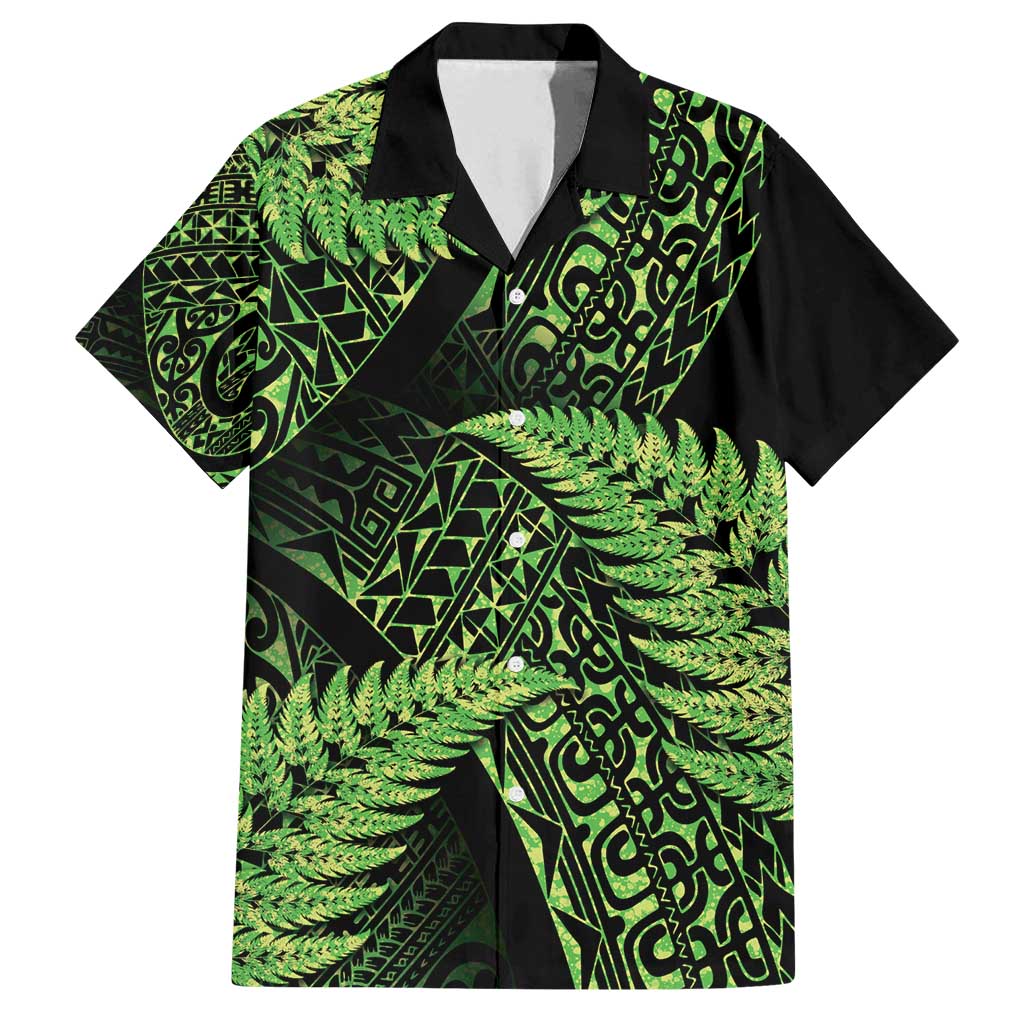 New Zealand Rugby Pacific Personalised Family Matching Off Shoulder Short Dress and Hawaiian Shirt All Lime Maori Pasifika Fern Pattern