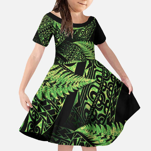 New Zealand Rugby Pacific Personalised Family Matching Summer Maxi Dress and Hawaiian Shirt All Lime Maori Pasifika Fern Pattern