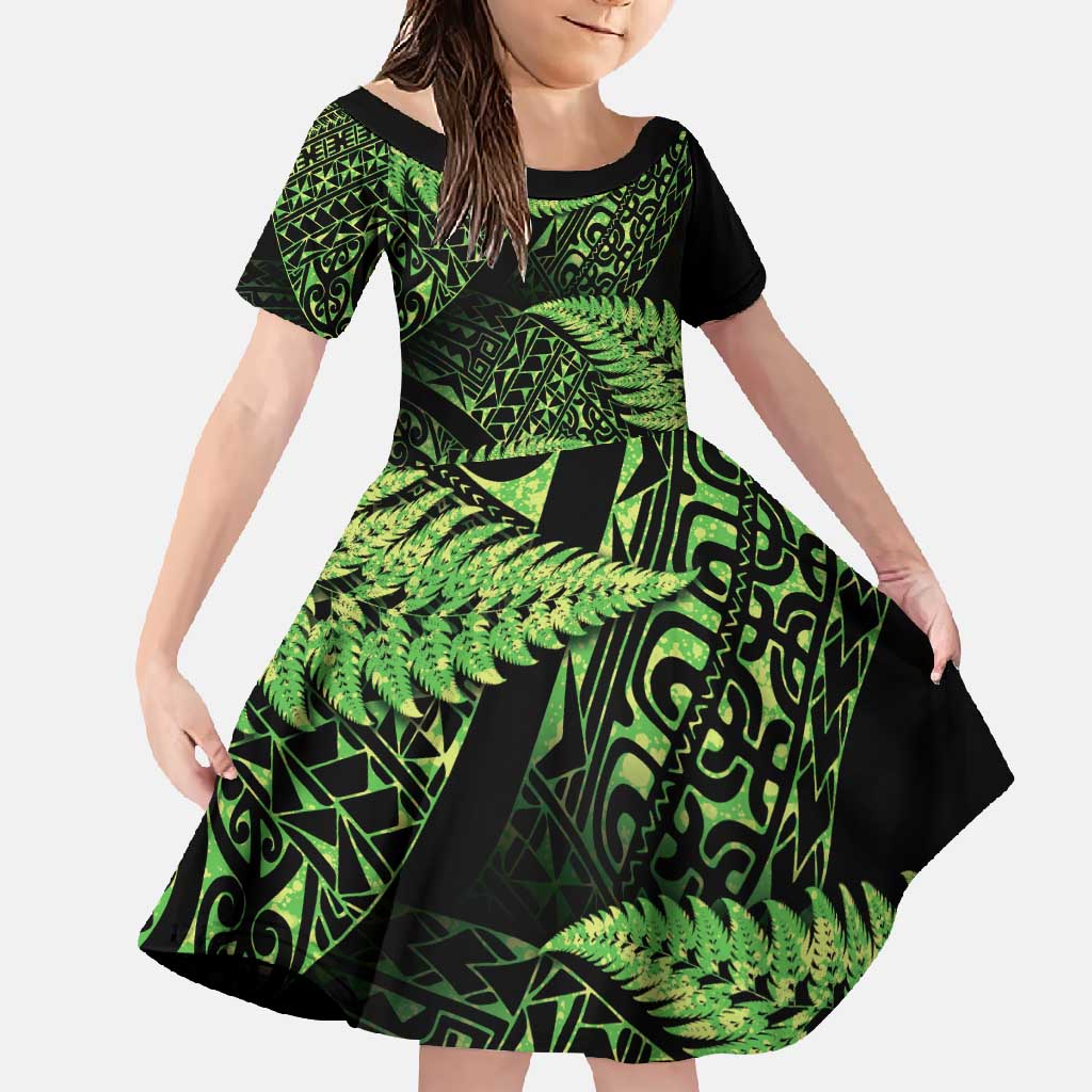New Zealand Rugby Pacific Personalised Family Matching Tank Maxi Dress and Hawaiian Shirt All Lime Maori Pasifika Fern Pattern