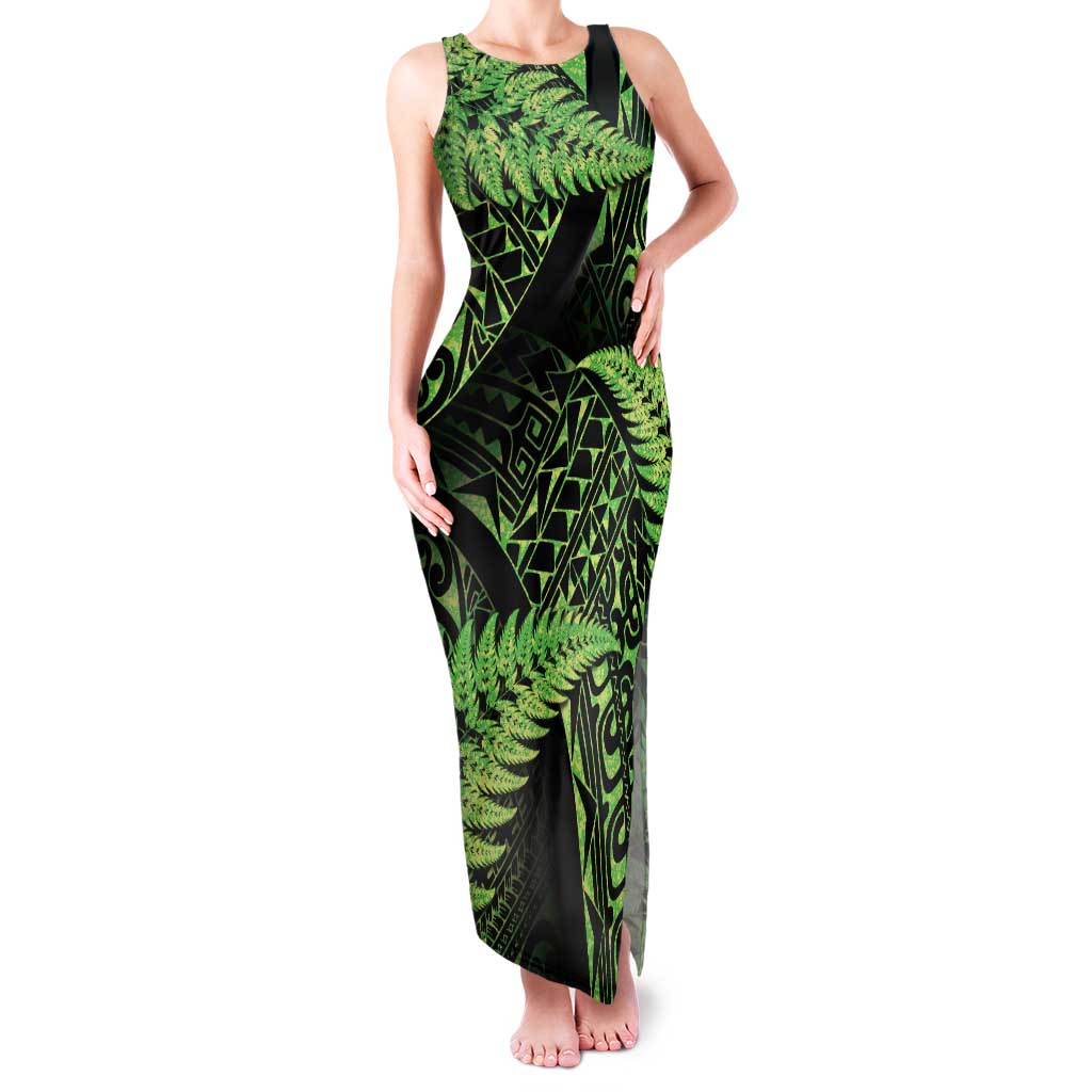 New Zealand Rugby Pacific Personalised Family Matching Tank Maxi Dress and Hawaiian Shirt All Lime Maori Pasifika Fern Pattern