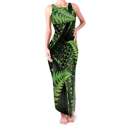 New Zealand Rugby Pacific Personalised Family Matching Tank Maxi Dress and Hawaiian Shirt All Lime Maori Pasifika Fern Pattern