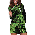 New Zealand Rugby Pacific Personalised Hoodie Dress All Lime Maori Pasifika Fern Pattern