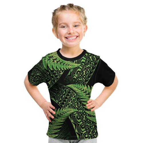 New Zealand Rugby Pacific Personalised Kid T Shirt All Lime Maori Pasifika Fern Pattern