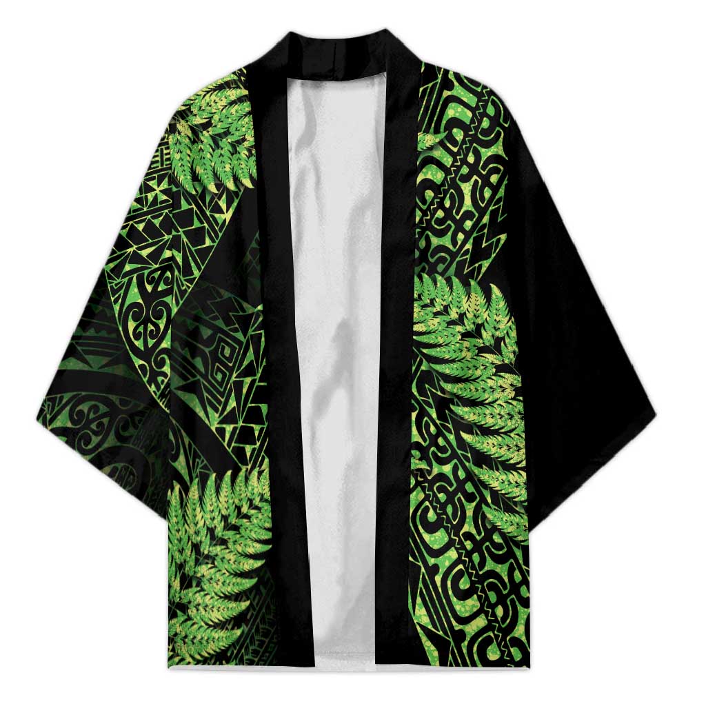 New Zealand Rugby Pacific Personalised Kimono All Lime Maori Pasifika Fern Pattern - Aussie Hoodie