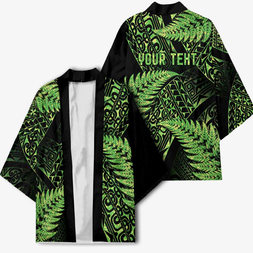 New Zealand Rugby Pacific Personalised Kimono All Lime Maori Pasifika Fern Pattern - Aussie Hoodie