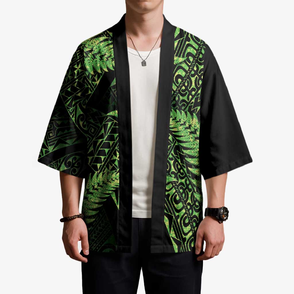 New Zealand Rugby Pacific Personalised Kimono All Lime Maori Pasifika Fern Pattern - Aussie Hoodie