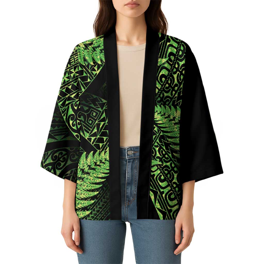 New Zealand Rugby Pacific Personalised Kimono All Lime Maori Pasifika Fern Pattern - Aussie Hoodie