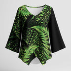 New Zealand Rugby Pacific Personalised Kimono Sleeve Blouse All Lime Maori Pasifika Fern Pattern - Aussie Hoodie