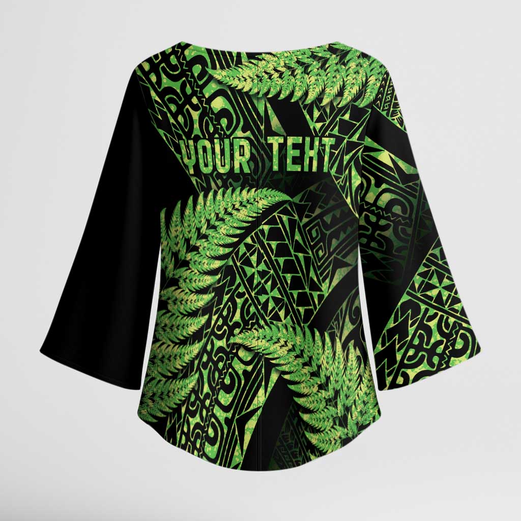 New Zealand Rugby Pacific Personalised Kimono Sleeve Blouse All Lime Maori Pasifika Fern Pattern - Aussie Hoodie