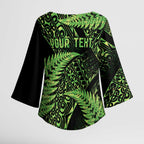 New Zealand Rugby Pacific Personalised Kimono Sleeve Blouse All Lime Maori Pasifika Fern Pattern - Aussie Hoodie