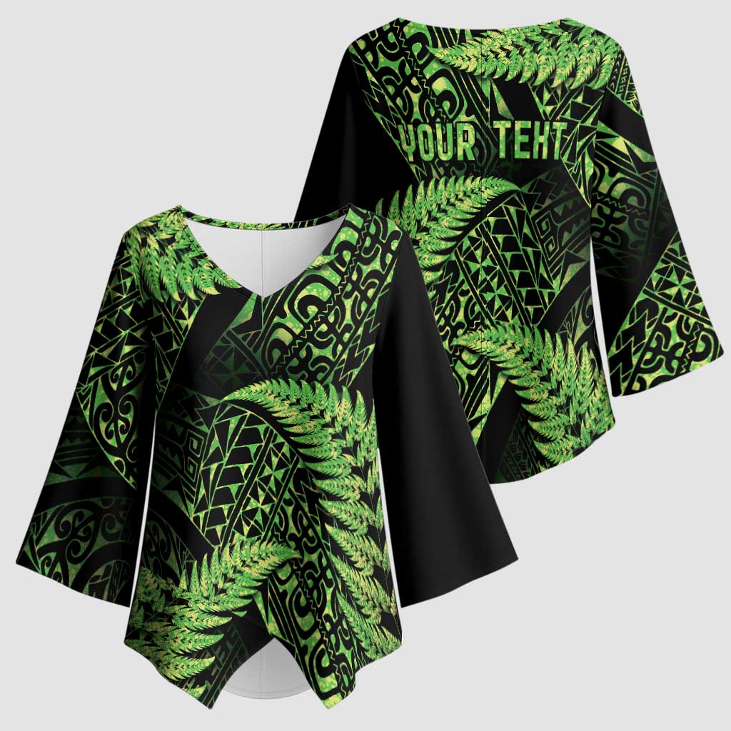 New Zealand Rugby Pacific Personalised Kimono Sleeve Blouse All Lime Maori Pasifika Fern Pattern - Aussie Hoodie