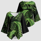 New Zealand Rugby Pacific Personalised Kimono Sleeve Blouse All Lime Maori Pasifika Fern Pattern - Aussie Hoodie