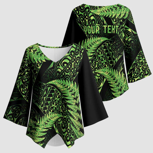 New Zealand Rugby Pacific Personalised Kimono Sleeve Blouse All Lime Maori Pasifika Fern Pattern - Aussie Hoodie