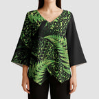 New Zealand Rugby Pacific Personalised Kimono Sleeve Blouse All Lime Maori Pasifika Fern Pattern - Aussie Hoodie