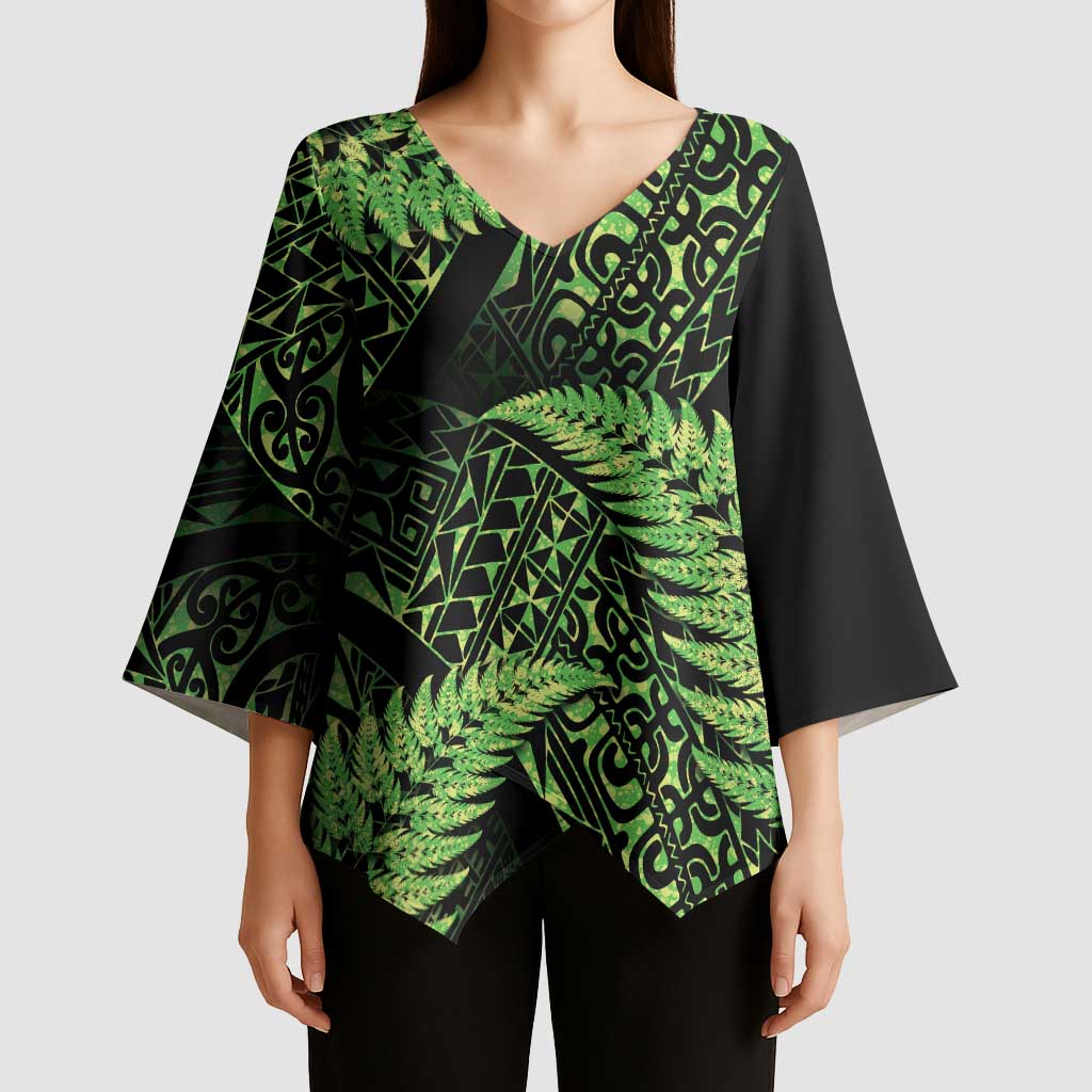 New Zealand Rugby Pacific Personalised Kimono Sleeve Blouse All Lime Maori Pasifika Fern Pattern - Aussie Hoodie