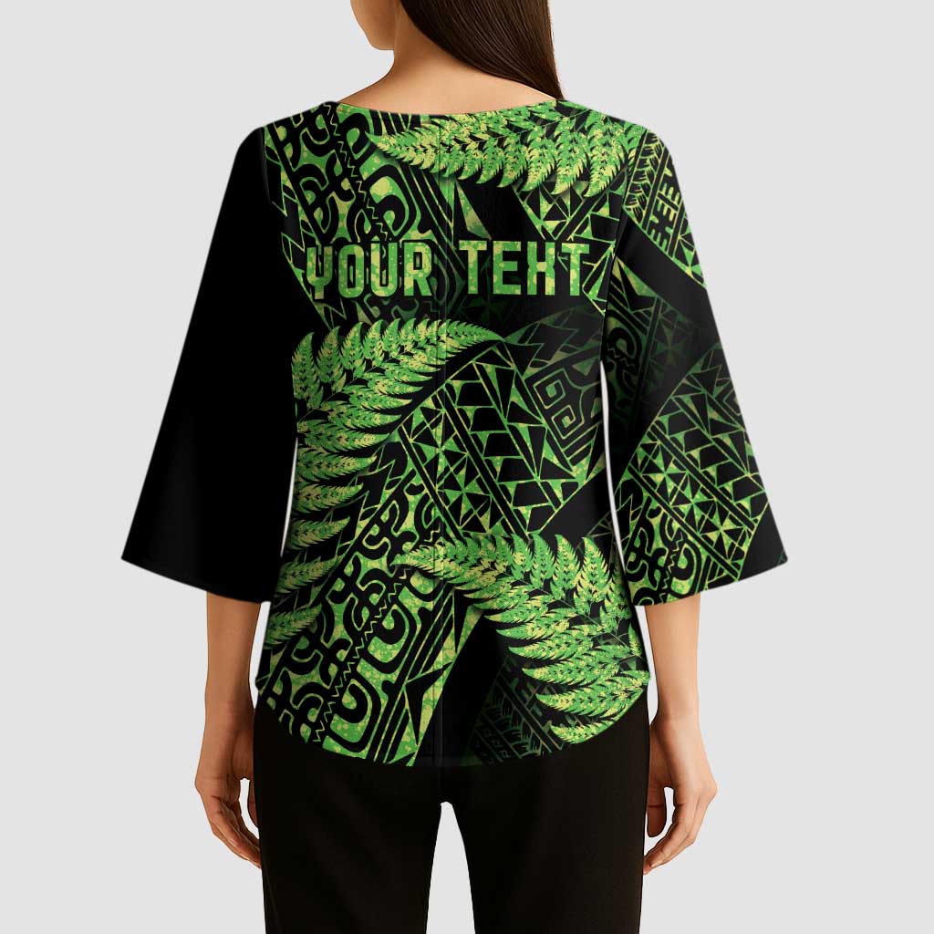 New Zealand Rugby Pacific Personalised Kimono Sleeve Blouse All Lime Maori Pasifika Fern Pattern - Aussie Hoodie