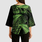 New Zealand Rugby Pacific Personalised Kimono Sleeve Blouse All Lime Maori Pasifika Fern Pattern - Aussie Hoodie