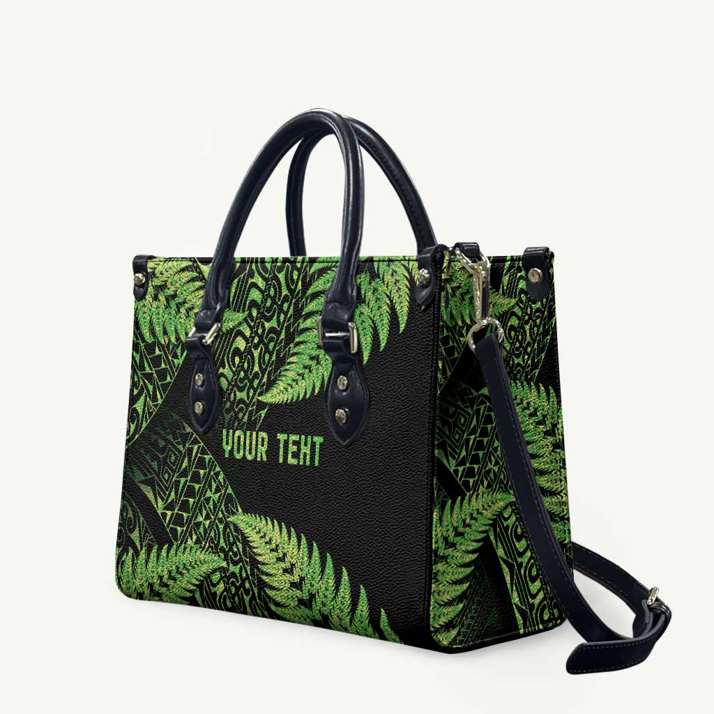 New Zealand Rugby Pacific Personalised Leather Bag All Lime Maori Pasifika Fern Pattern - Aussie Hoodie