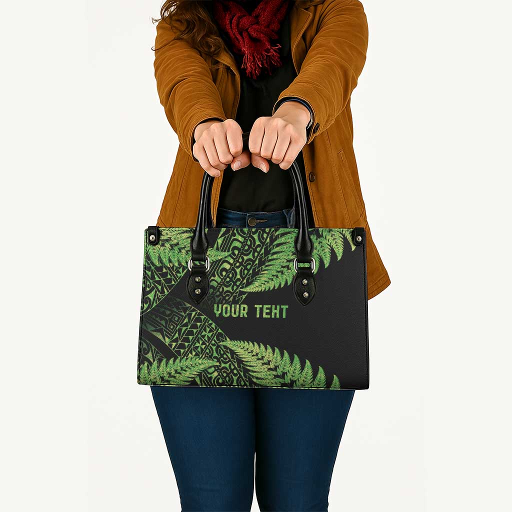 New Zealand Rugby Pacific Personalised Leather Bag All Lime Maori Pasifika Fern Pattern - Aussie Hoodie