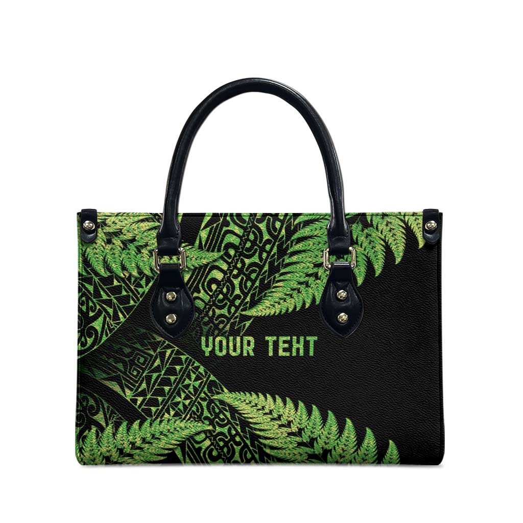 New Zealand Rugby Pacific Personalised Leather Bag All Lime Maori Pasifika Fern Pattern - Aussie Hoodie