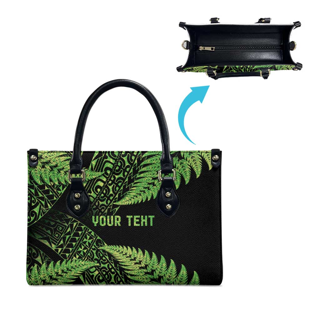 New Zealand Rugby Pacific Personalised Leather Bag All Lime Maori Pasifika Fern Pattern - Aussie Hoodie