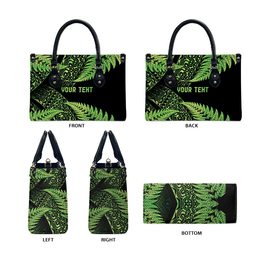 New Zealand Rugby Pacific Personalised Leather Bag All Lime Maori Pasifika Fern Pattern - Aussie Hoodie