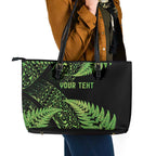 New Zealand Rugby Pacific Personalised Leather Tote Bag All Lime Maori Pasifika Fern Pattern