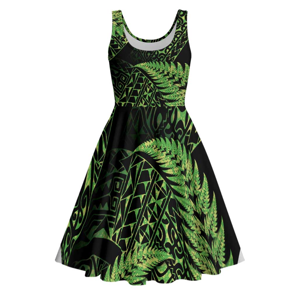 New Zealand Rugby Pacific Personalised Midi Dress All Lime Maori Pasifika Fern Pattern - Aussie Hoodie