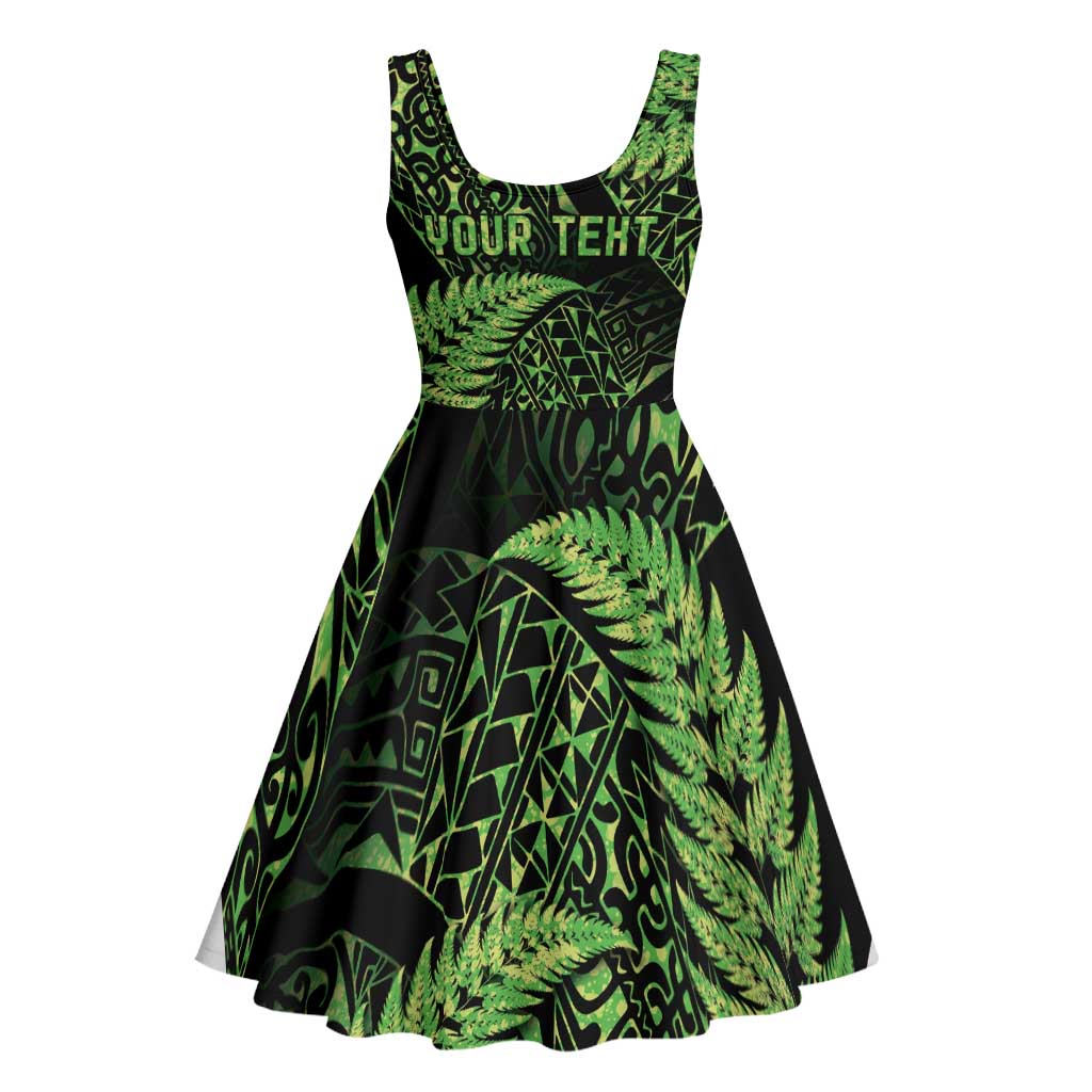 New Zealand Rugby Pacific Personalised Midi Dress All Lime Maori Pasifika Fern Pattern - Aussie Hoodie