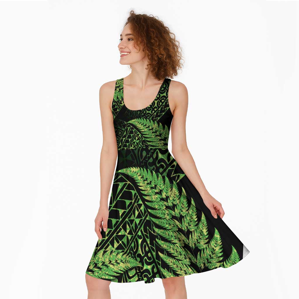 New Zealand Rugby Pacific Personalised Midi Dress All Lime Maori Pasifika Fern Pattern - Aussie Hoodie