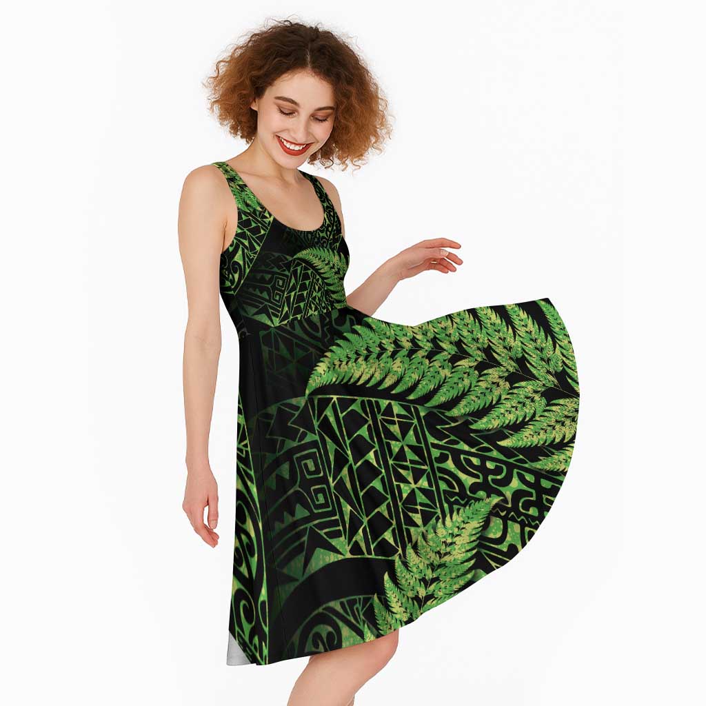 New Zealand Rugby Pacific Personalised Midi Dress All Lime Maori Pasifika Fern Pattern - Aussie Hoodie