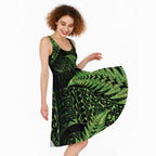 New Zealand Rugby Pacific Personalised Midi Dress All Lime Maori Pasifika Fern Pattern - Aussie Hoodie