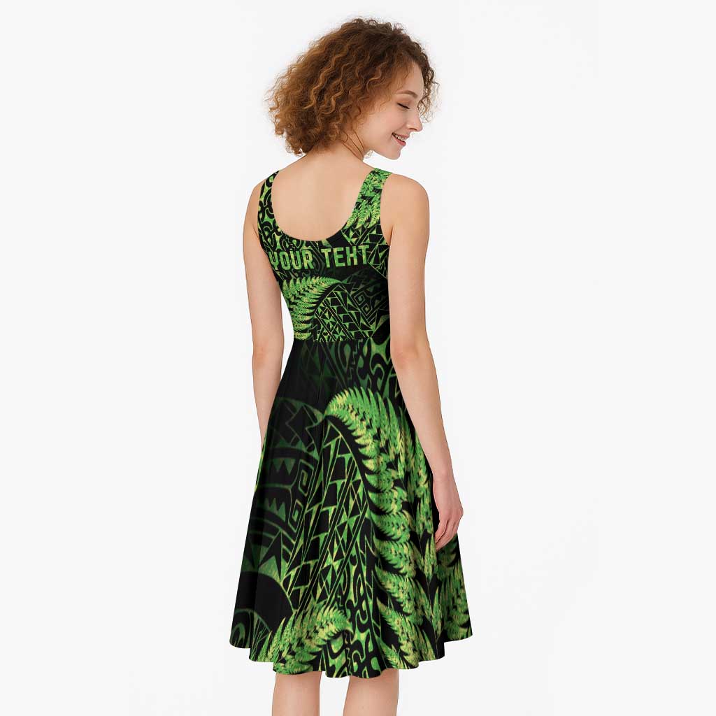 New Zealand Rugby Pacific Personalised Midi Dress All Lime Maori Pasifika Fern Pattern - Aussie Hoodie