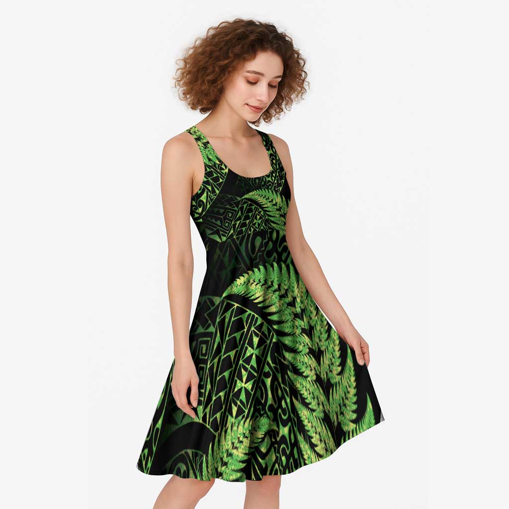 New Zealand Rugby Pacific Personalised Midi Dress All Lime Maori Pasifika Fern Pattern - Aussie Hoodie