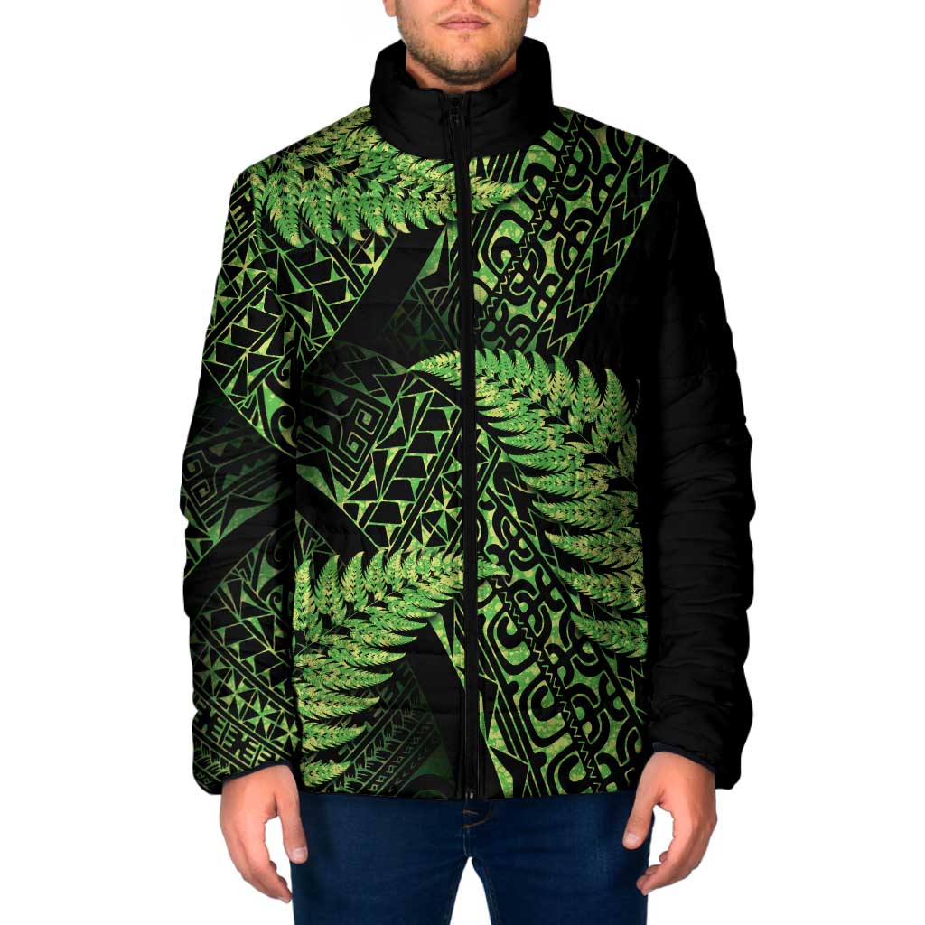 New Zealand Rugby Pacific Personalised Padded Jacket All Lime Maori Pasifika Fern Pattern - Aussie Hoodie