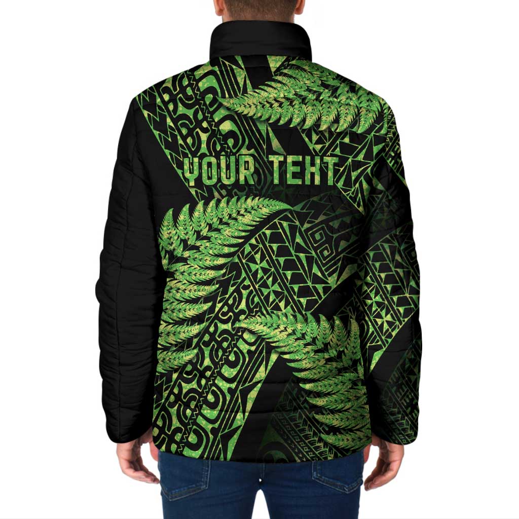 New Zealand Rugby Pacific Personalised Padded Jacket All Lime Maori Pasifika Fern Pattern - Aussie Hoodie