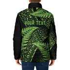 New Zealand Rugby Pacific Personalised Padded Jacket All Lime Maori Pasifika Fern Pattern - Aussie Hoodie