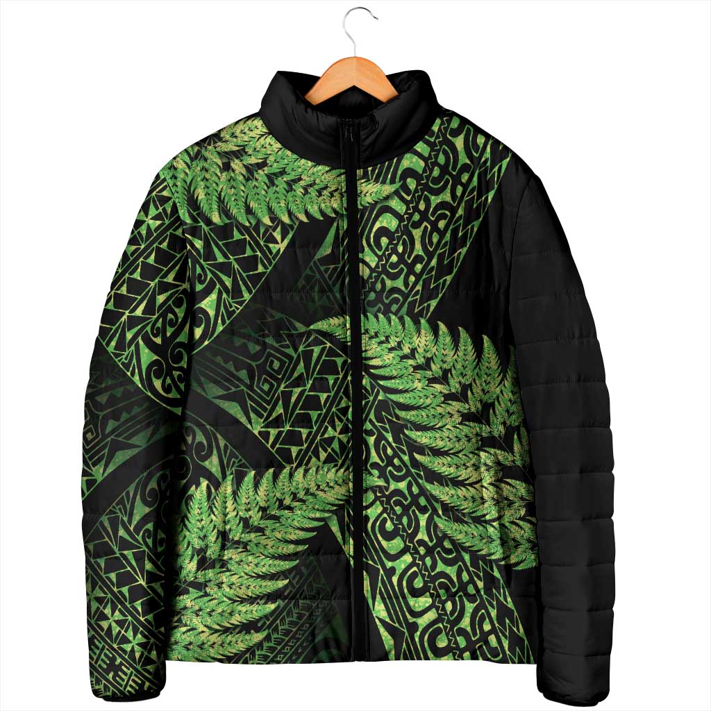 New Zealand Rugby Pacific Personalised Padded Jacket All Lime Maori Pasifika Fern Pattern - Aussie Hoodie