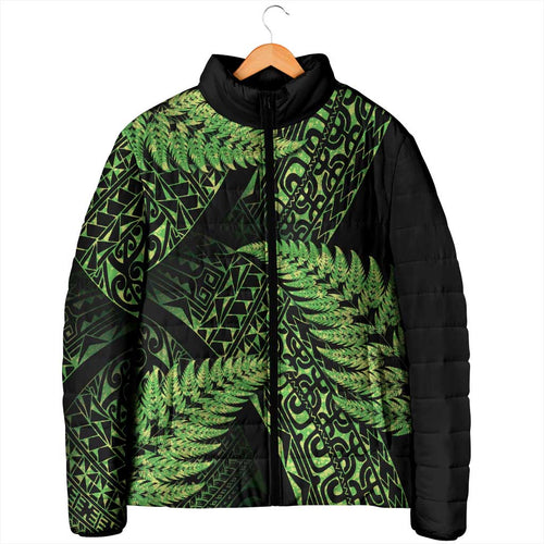 New Zealand Rugby Pacific Personalised Padded Jacket All Lime Maori Pasifika Fern Pattern - Aussie Hoodie