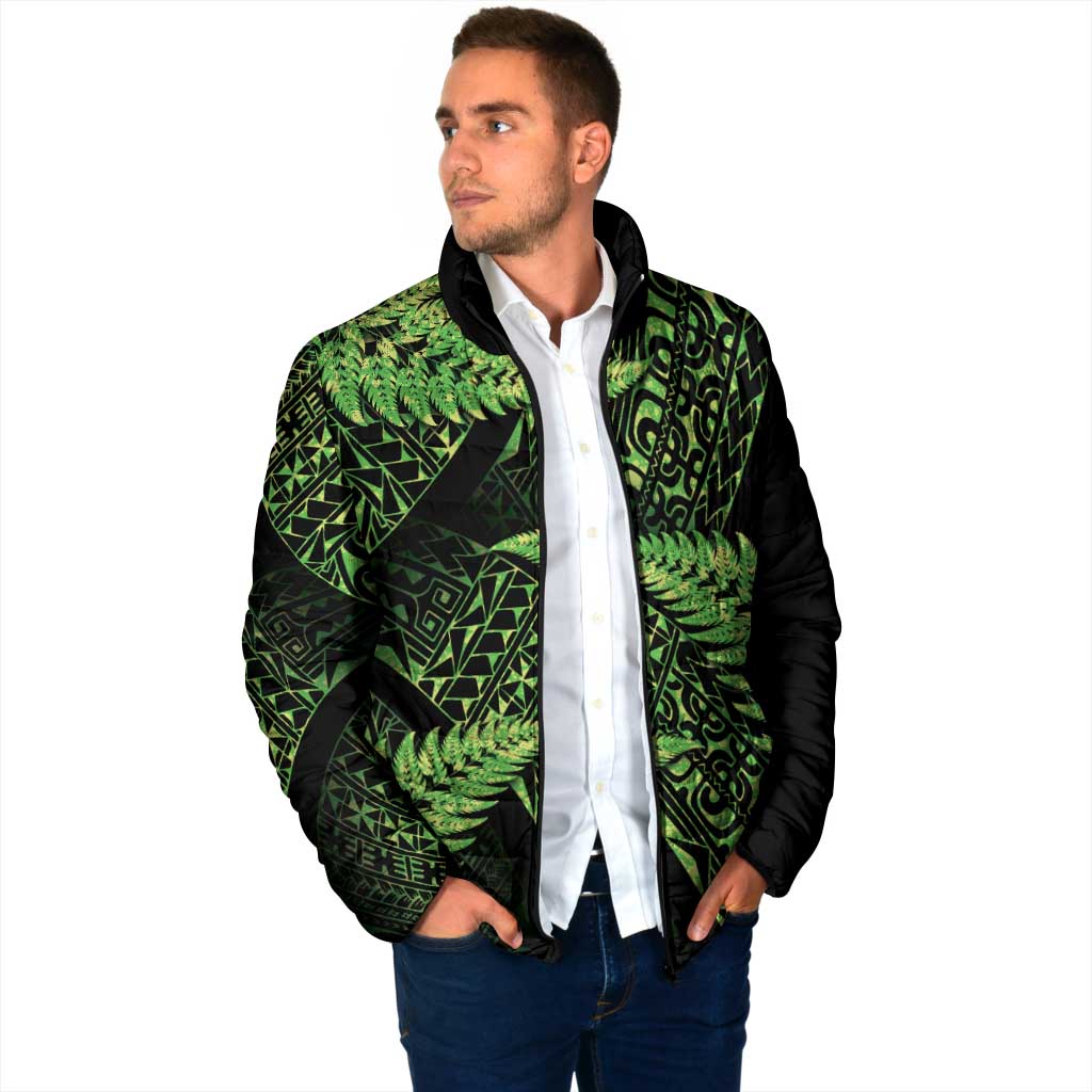 New Zealand Rugby Pacific Personalised Padded Jacket All Lime Maori Pasifika Fern Pattern - Aussie Hoodie