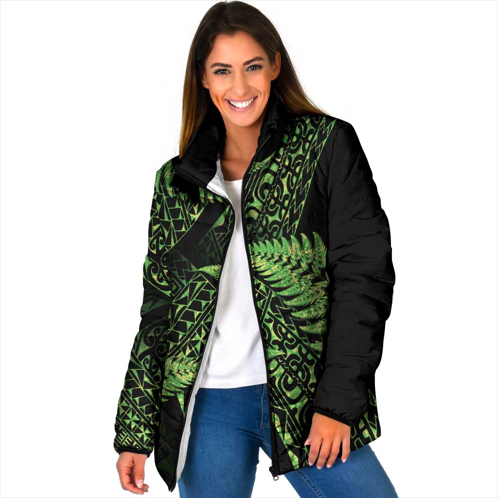 New Zealand Rugby Pacific Personalised Padded Jacket All Lime Maori Pasifika Fern Pattern - Aussie Hoodie