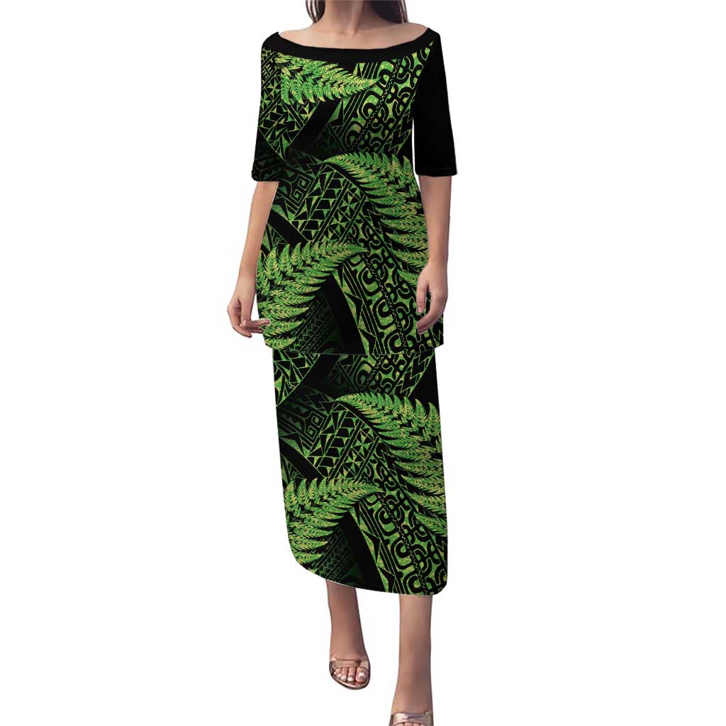 New Zealand Rugby Pacific Personalised Puletasi All Lime Maori Pasifika Fern Pattern