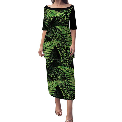 New Zealand Rugby Pacific Personalised Puletasi All Lime Maori Pasifika Fern Pattern