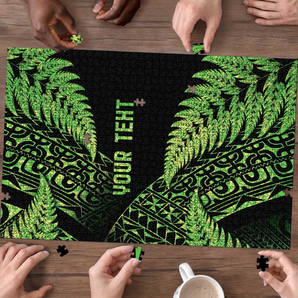 New Zealand Rugby Pacific Personalised Puzzle All Lime Maori Pasifika Fern Pattern - Aussie Hoodie