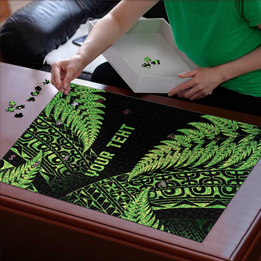 New Zealand Rugby Pacific Personalised Puzzle All Lime Maori Pasifika Fern Pattern - Aussie Hoodie