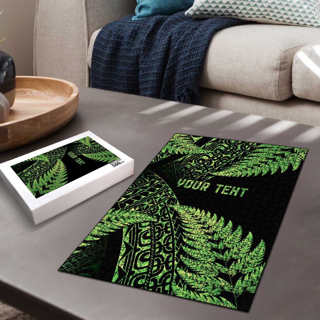 New Zealand Rugby Pacific Personalised Puzzle All Lime Maori Pasifika Fern Pattern - Aussie Hoodie