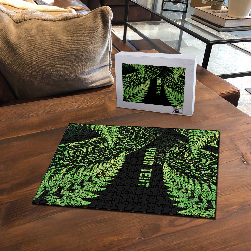 New Zealand Rugby Pacific Personalised Puzzle All Lime Maori Pasifika Fern Pattern - Aussie Hoodie