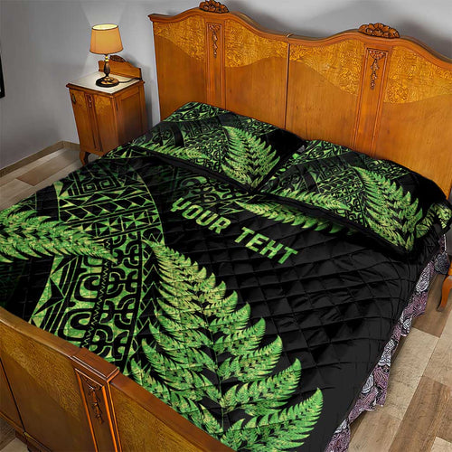 New Zealand Rugby Pacific Personalised Quilt Bed Set All Lime Maori Pasifika Fern Pattern