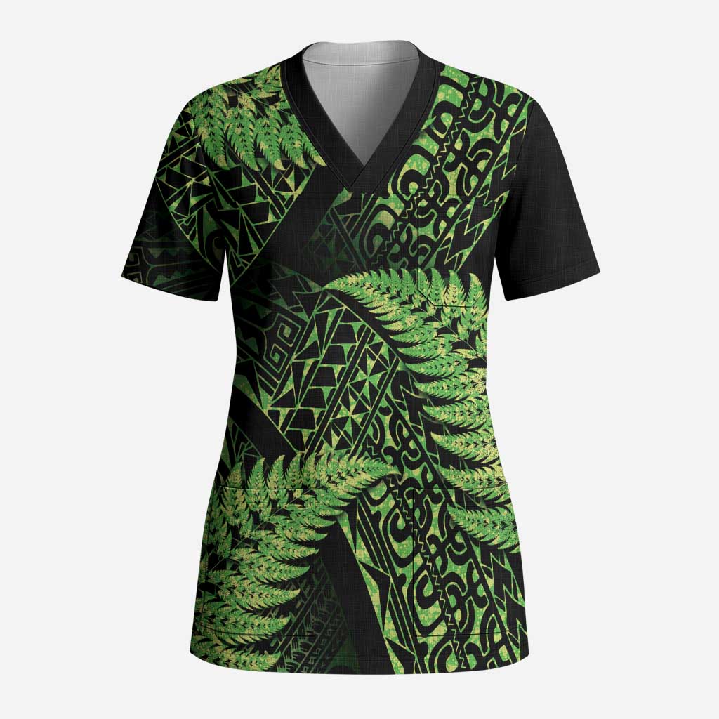 New Zealand Rugby Pacific Personalised Scrub Top All Lime Maori Pasifika Fern Pattern - Aussie Hoodie